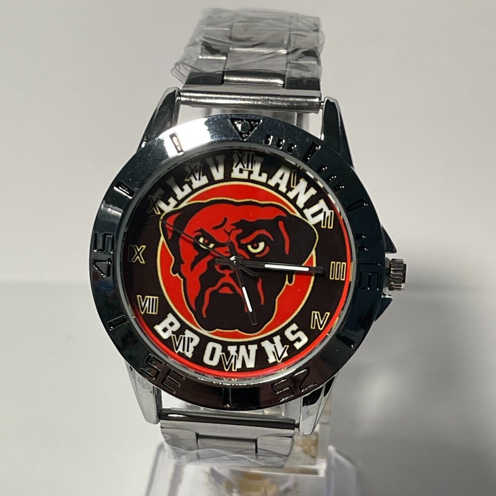 Cleveland Brown NFL Team Logo Men's Stainless-Steel Silver Watch NEW